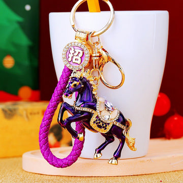Jeweled Galloping Horse Keychains with Braided Strap Options