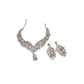 Silver Tone Floral Leaf V Crystal Necklace And Teardrop Earring Set view 5