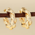 Gold Tone Ribbed Twist Open Hoop Earrings Polished Statement Fashion Jewelry view 2