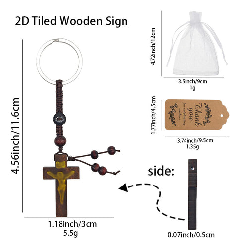 Size chart for wood crucifix keychain bag kraft tag and thickness