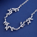 Black Silver Tone Crystal Leaf Vine Crystal Pearl Look Metal Necklace view 4