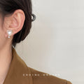 Gold Heart Pearl Stud Drop Earrings Small Pearl Base view 4