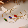 Open Cuff Bangle Gold Stainless Teardrop Czech Glass Colors view 2