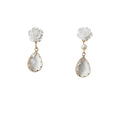 Gold Tone White Rose Pearl And Faceted Clear Teardrop Earrings view 5