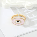 Gold Tone Pink Enamel Lash Eye Adjustable Cuff Ring view 2