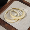 Blue and Cream Marbled Crescent Gold Tone Large Hoop Earrings view 2