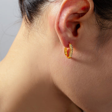 C-Shape Rhinestone Stud Hoops Gold And Steel Tones