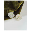 White Translucent Petal Cluster Green Stone Stud Earrings view 3