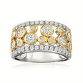 Two-Tone Gold Bezel Circle Cluster Wide Band Finger Ring view 1