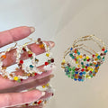 Colorful Beaded Hoop Earrings in Two Sizes Fashion Earrings view 2