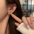 Gold Tone Textured Petal Floral Cluster Stud Earrings view 3