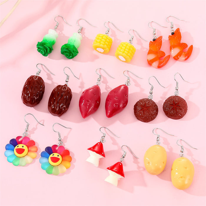 Novelty Food and Vegetable Resin Hook Earrings in Nine Designs