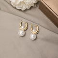 Gold U Shape Crystal Look Pearl Look Huggie Earrings view 4