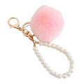 Faux Fur Pom-Pom Keychain with Faux Pearl Wristlet Strap view 5
