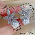Silver Pavé Starfish Pearl Drop Ear Clips CZ Accents view 5