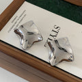 Sculpted Wavy Square Stud Earrings In Gold And Silver Tone view 7