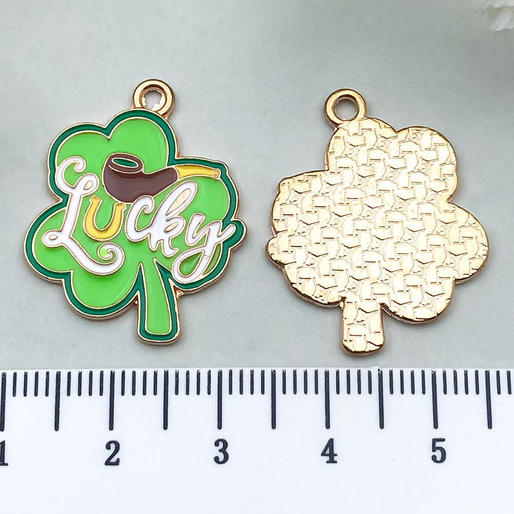 Enamel Zinc Alloy Clover LUCK Irish Charm Pendant for Bracelets Earrings and Keychains