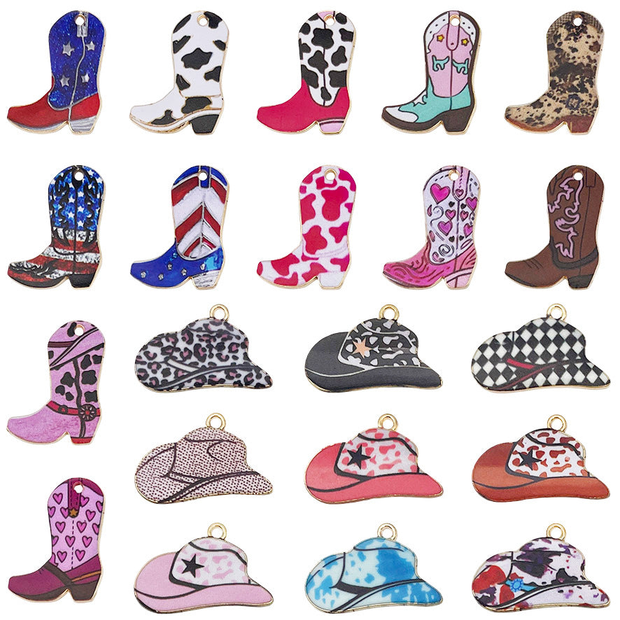 Vintage Zinc Alloy Western Cowboy Boot Hat Charm Pendant for DIY Keychain