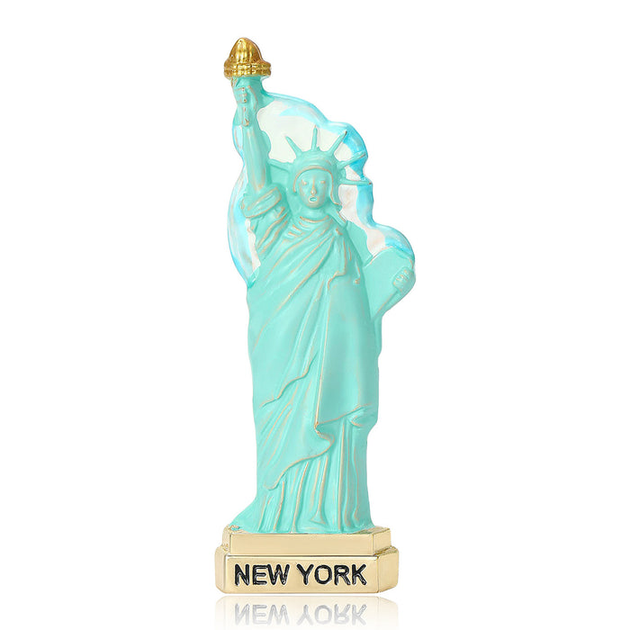 Statue Of Liberty Brooch In Metal With Turquoise Enamel And A Gold-Tone Torch