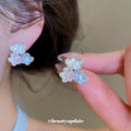 Translucent Flower Stud Earrings with Beaded Petal Clusters view 3