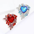 Crystal Heart Floral Brooch With Faceted Crystals And Polished Metal Details view 4