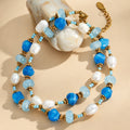 Aquamarine and Freshwater Pearl Beaded Necklace in Blue Tones view 4