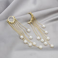 Gold Pearl Look Multi Chain Extra Long Huggie Earrings view 2