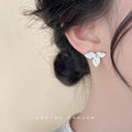 White Three Petal Enamel Crystal Center Stud Earrings Pair view 2