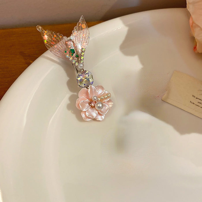 Mermaid Tail Flower Pearl Duckbill Hair Clips Pink Purple