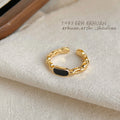 Gold Open Adjustable Ring Black Oval Inlay Twisted Band view 3
