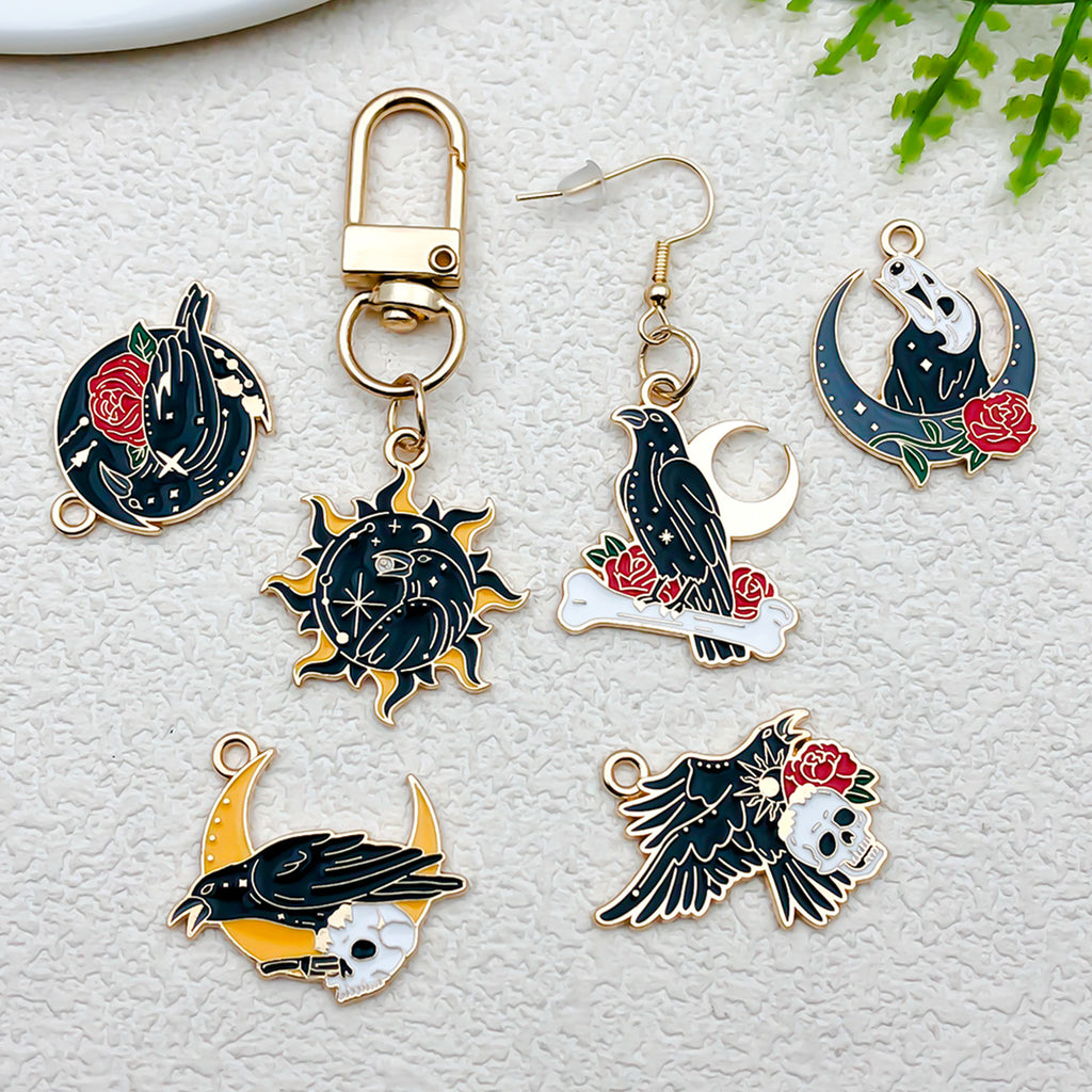 Enamel Zinc Alloy Halloween Sun Moon Flower Crow charm pendants for DIY earrings keychains