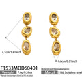 Gold Triple Irregular Zircon Drop Earrings Bezel Set Stones view 6