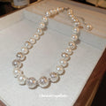 White Pearl Silver Brushed Bead Strand Necklace Single Style view 3
