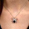 White Gold Spider Pendant Necklace Black Oval Cabochon view 2
