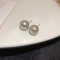 Gray Pearl Round Stud Earrings in Four Sizes With Metal Details view 7