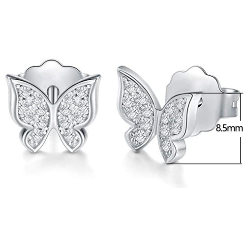 Size chart silver butterfly stud earring height 8.5mm side view