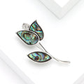 Abalone Shell Tulip Stem Brooch in Silver Tone Jewelry view 2