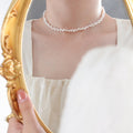 White Oval Faux Pearl Beaded Choker Necklace Strand view 4