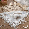 Ivory Crochet Openwork Triangle Head Scarf With Fringe view 4