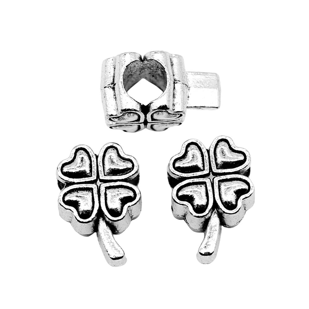 13x9mm 2.1g Antique Silver Zinc Alloy Four Leaf Clover Large Hole Beads for DIY Bracelet Making