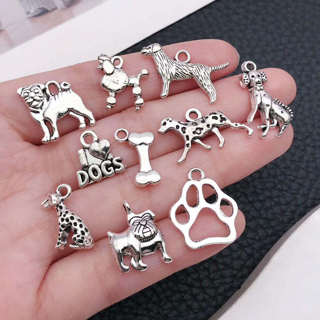 Antique Silver Zinc Alloy Dog Animal Charm Pendant for Bracelet Necklace DIY