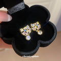 Gold Tone Pastel Crystal Cat Drop Stud Earrings Decorative Jewelry view 1