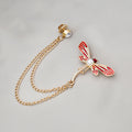 Red Enamel Rhinestone Dragonfly Brooch Pearl Chain Crystal Pin view 4