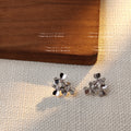 Silver Multi Flower Cluster Stud Earrings Clear Crystal view 1