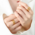 Gold Steel Triple Band Wavy Openwork Ring Wide Shank view 4