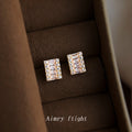 Gold Tone Square Baguette Round Zircon Geometric Stud Earrings view 4