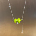Bright Green Apple Pendant Silver Tone Chain Necklace view 4