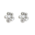 Silver Tone Ball Pearl And Clear Stone Flower Cluster Stud Earrings view 5