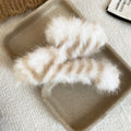 Striped Plush Fur Hair Claw Clips White Blue Tones view 6