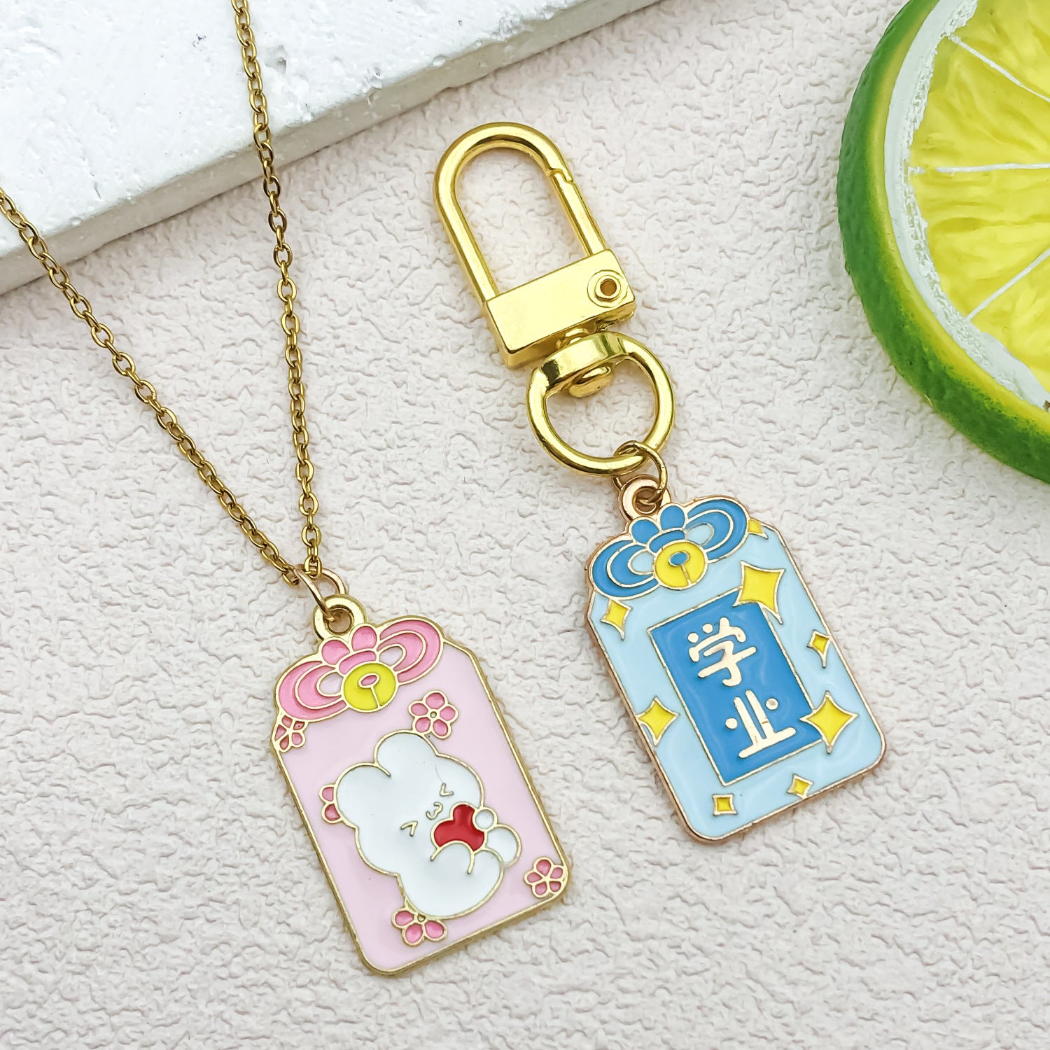 Zinc Alloy Enamel Omamori Blessing Charm Pendant for DIY Keychain Jewelry